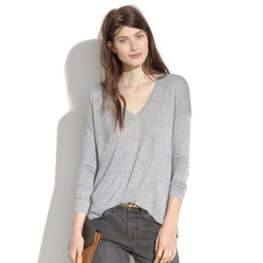 Madewell Anthem Gray Long Sleeve V-neck Slouchy Tee Top Size Extra Small